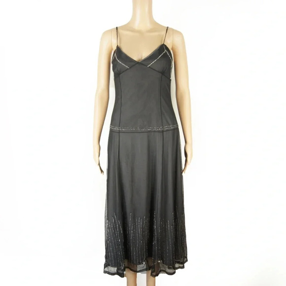 Tsumori Chisato Black Sheer Mesh Overlay Beaded Embroidered Slip Cocktail Dress - Picture 1 of 2